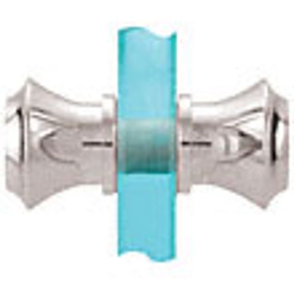 A close up of a door knob with a glass door in the background.