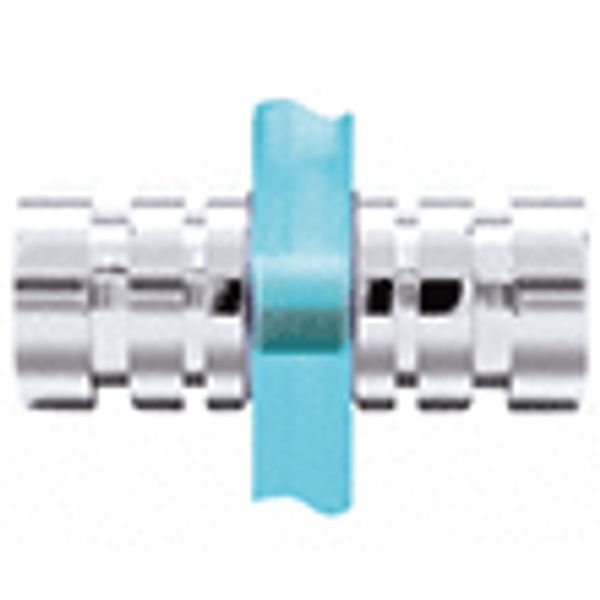 A close up of a metal object with a blue object in the middle.