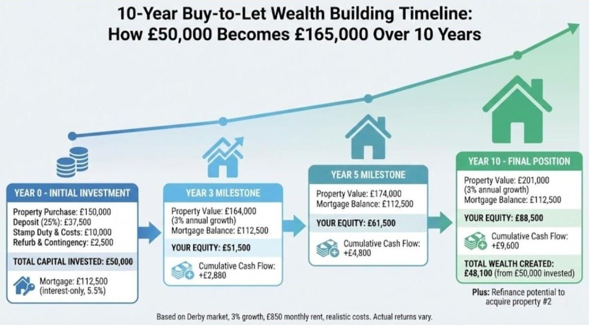 Infographic of 10-Year Buy-to-Let Wealth Building Timeline