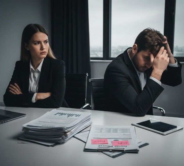 Business partnership conflict showing disagreement between joint venture partners