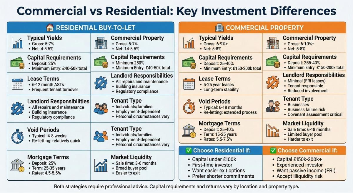 infographic of Commercial vs Residential: Key Investment Differences