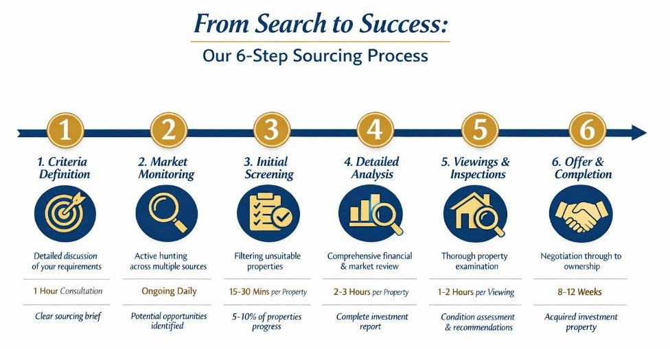 Infographic of LAT property Investments deal sourcing process flow