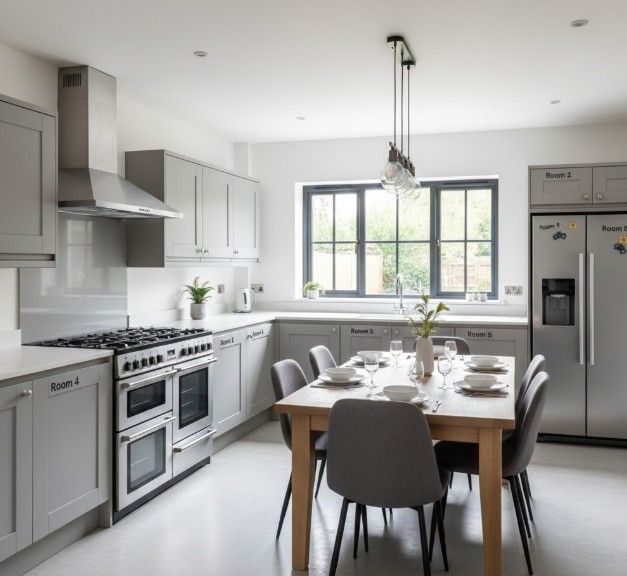 Compliant HMO communal kitchen with adequate facilities for five tenants