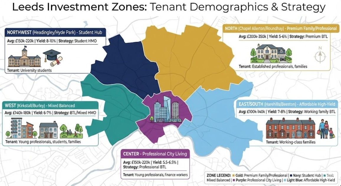 Leeds property investment zones map showing North Leeds premium areas