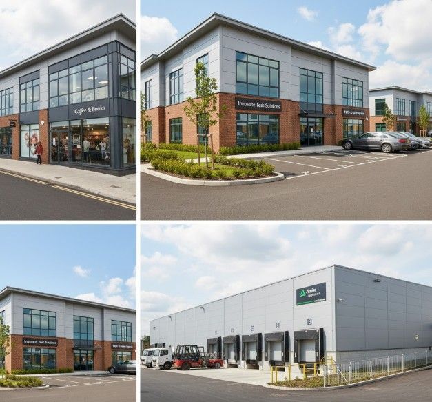 Various commercial property types including retail, office, and industrial buildings