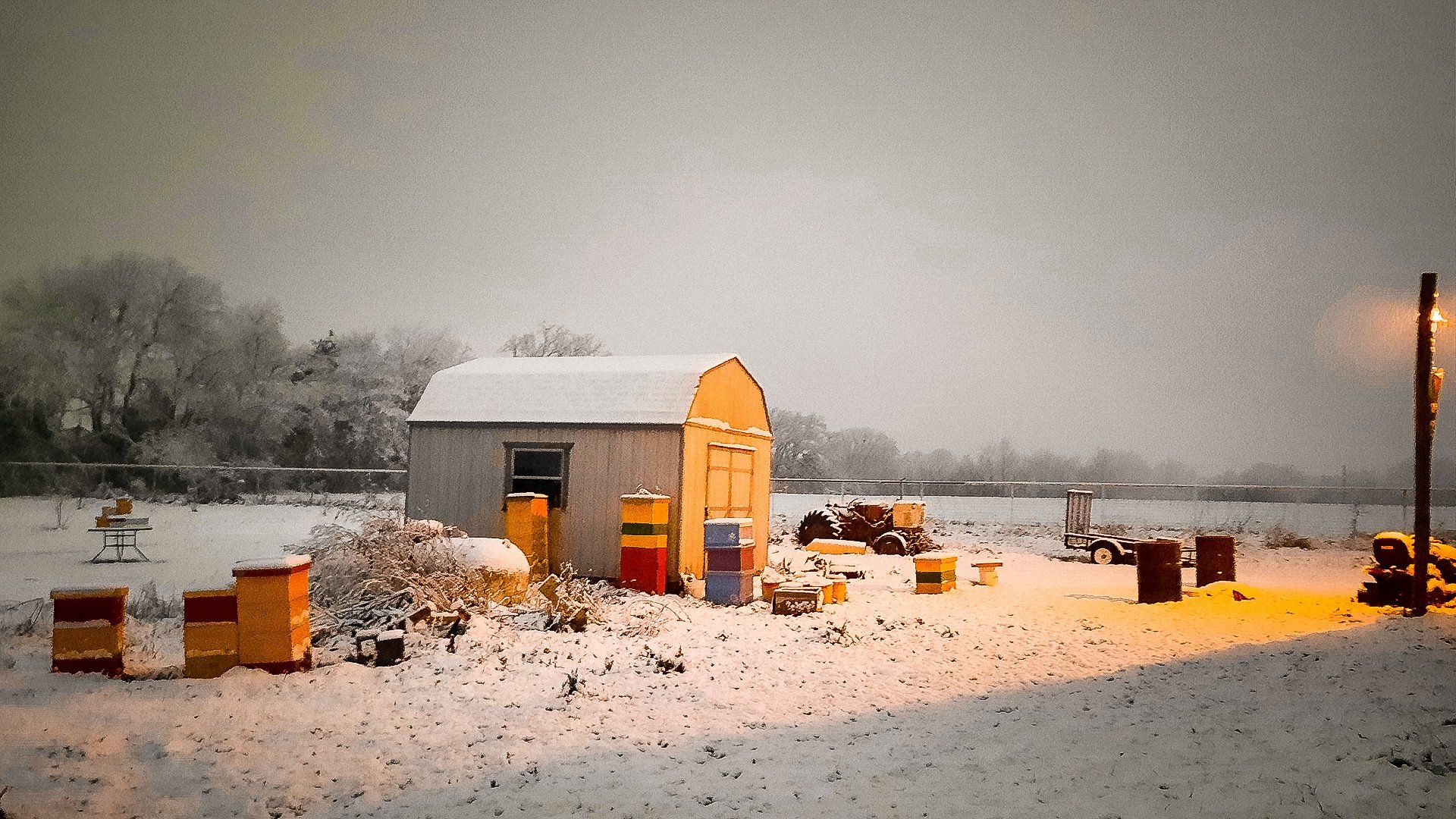 Honey Apple Farm covered in snow