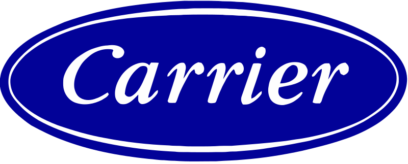 Carrier logo in white text on a blue oval background