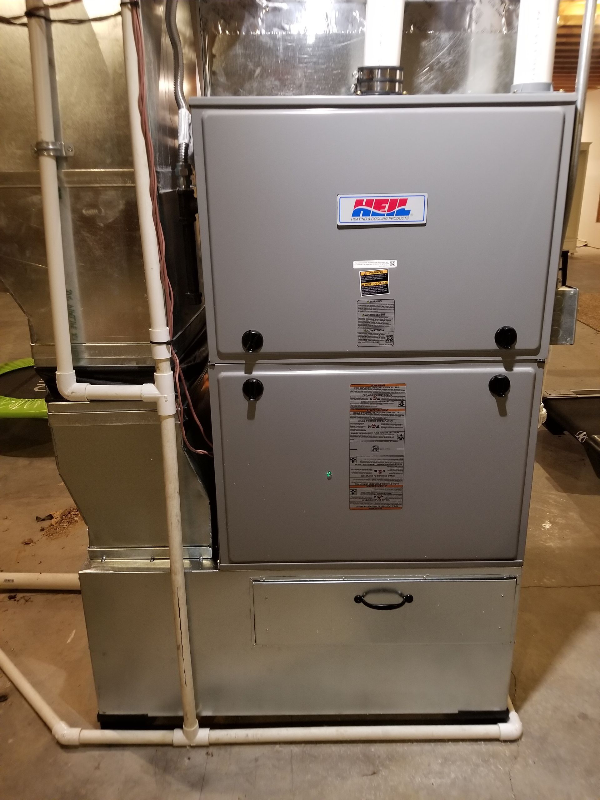 A furnace with a sticker on it that says ' psc ' on it