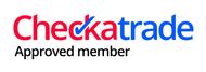 The checkatrade logo is red and blue and is approved member.