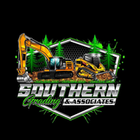 Southern Grading & Associates logo featuring construction equipment and pine trees on a black background.