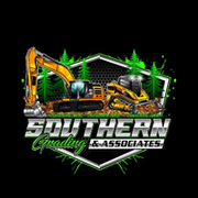 Southern Grading & Associates logo featuring construction equipment and pine trees on a black background.