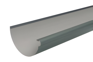 Gray half-round gutter section against a white background.