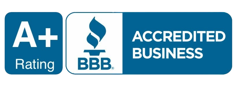 BBB A+ Rating Accredited Business logo in blue and white.