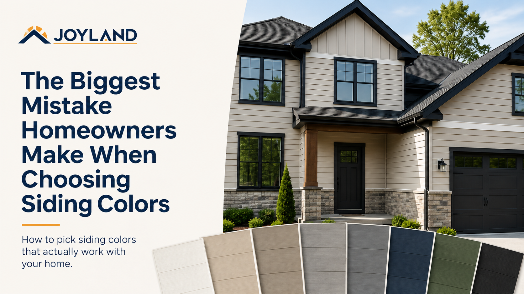 Home exterior with siding color samples and text about choosing siding colors