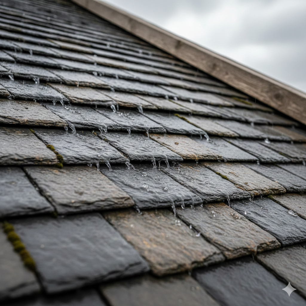 Person wearing gloves installing black roofing material around a circular drain on light-colored wooden sheeting.
