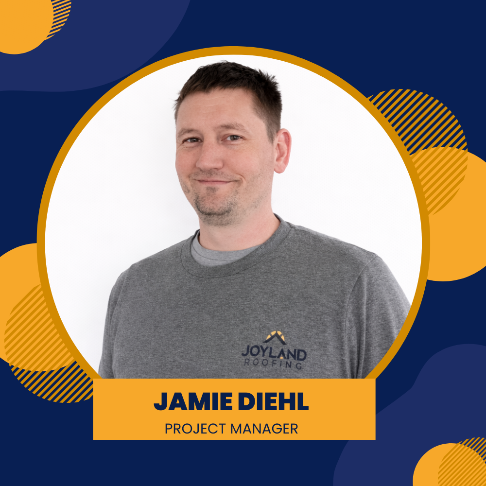 Logo for Joyland Roofing with a roof icon, and text