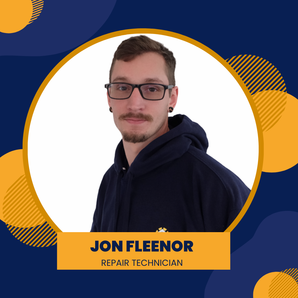 Joyland Roofing logo: white circle, blue and orange accents. Text: