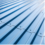 Blue corrugated metal roof.