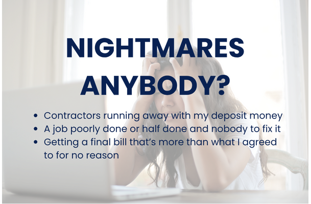 Woman stressed at laptop, headline: "Nightmares Anybody?" Concerns: money, poor work, inflated bills.