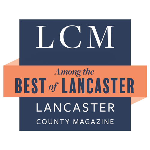 Logo for Lancaster County Magazine: Dark blue and orange, 