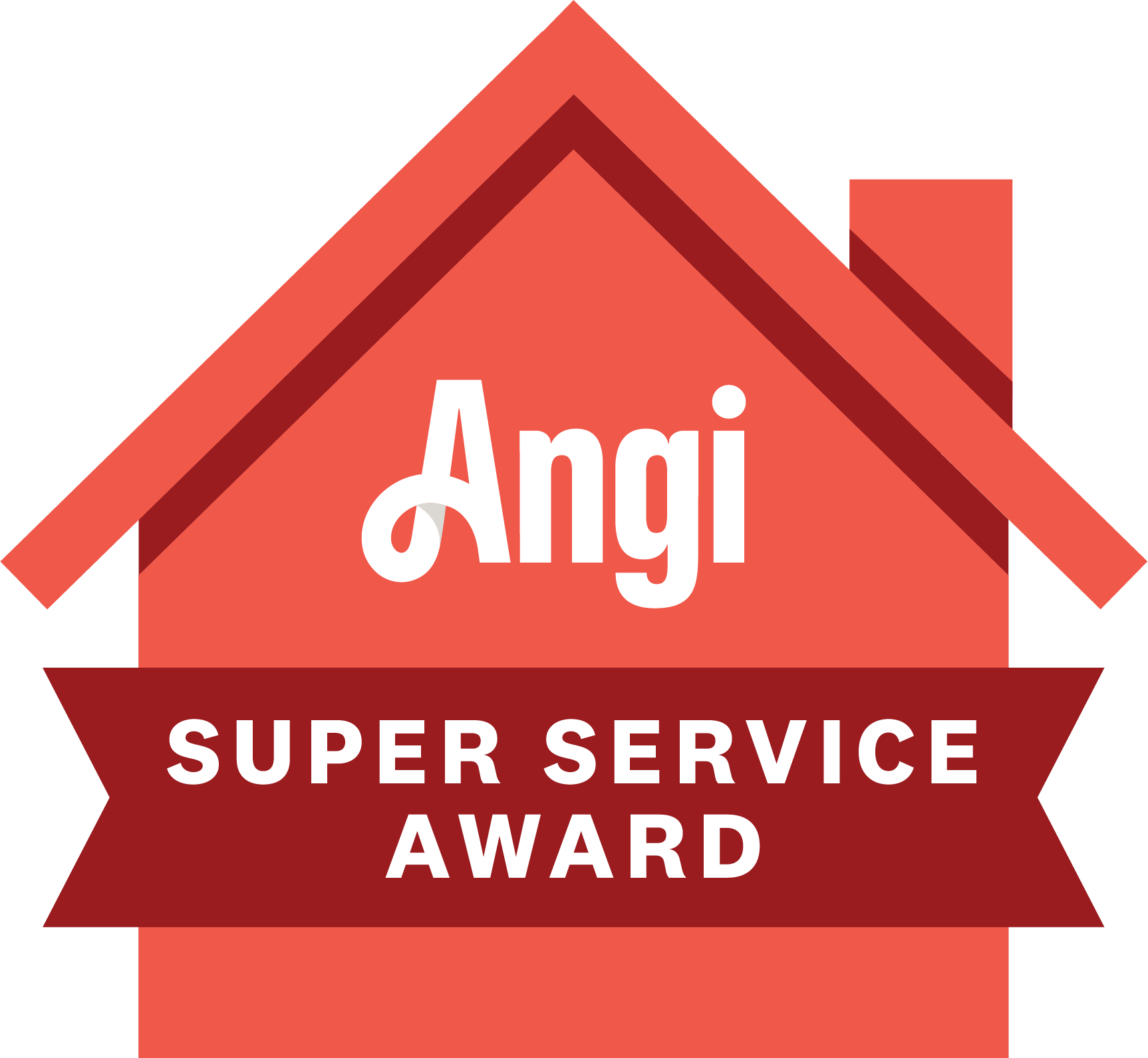 Angi Super Service Award badge, red house shape with white 