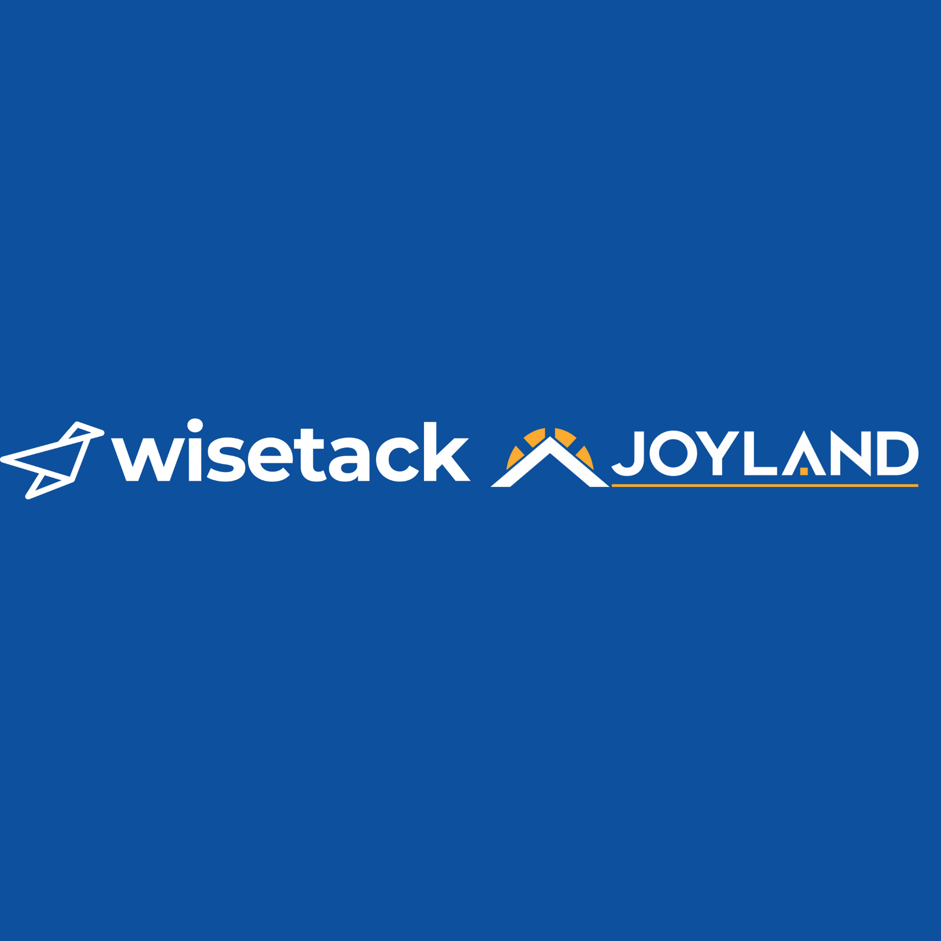 Logo for Wisetack and Joyland. Blue background with white text and a bird icon.
