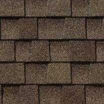 Brown asphalt roof shingles.