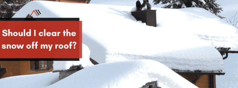 Snow-covered roof with a text box asking