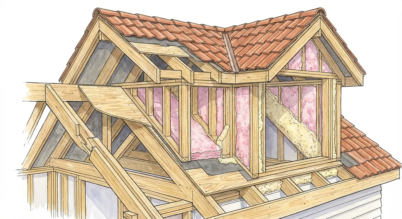 Hidden structural triangle beneath dormer construction