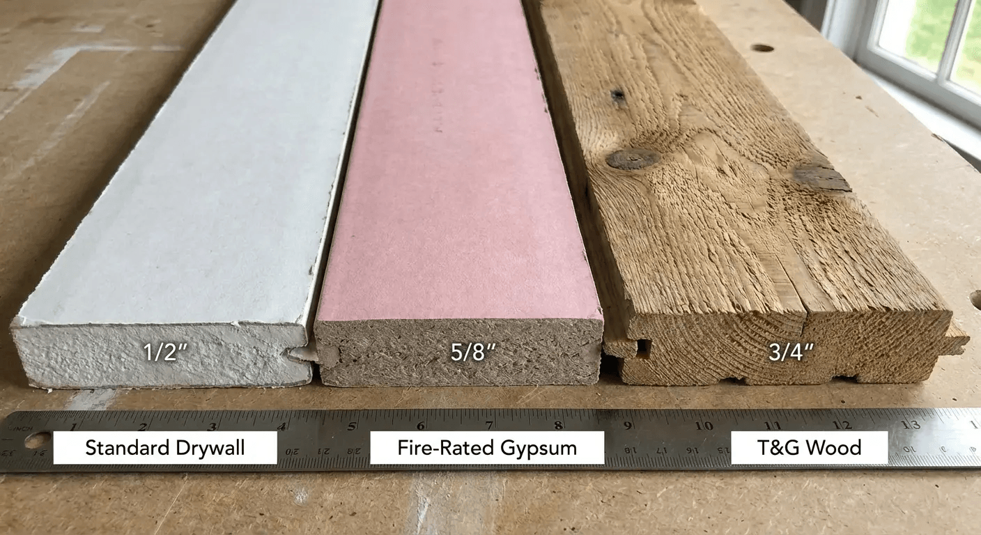 Drywall installation on residential ceiling assembly