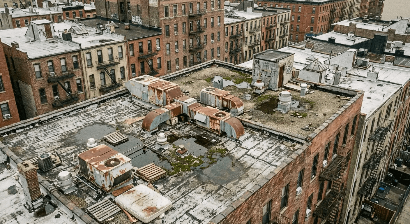Flat roof patio with modern outdoor furniture