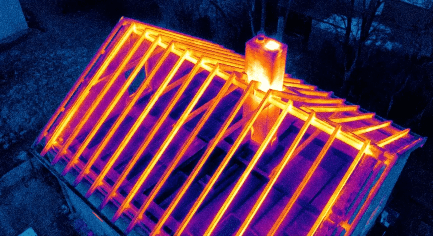 Thermal imaging of roof heat loss patterns