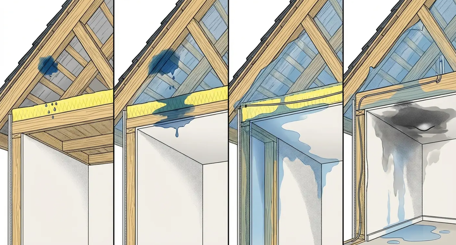 Steamy ceiling light fixture with water droplets on the glass dome and metal ring.