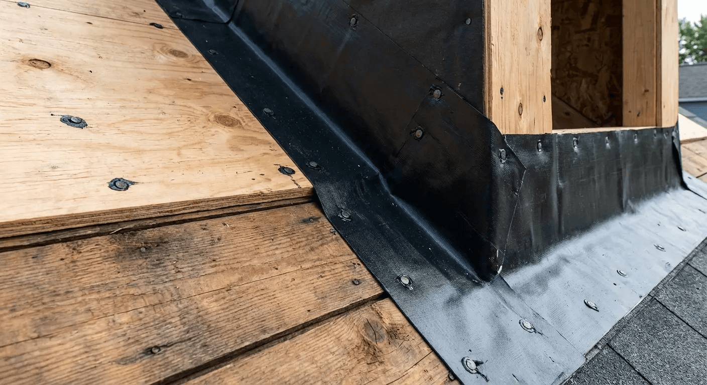 Sheathing transition detail at dormer installation