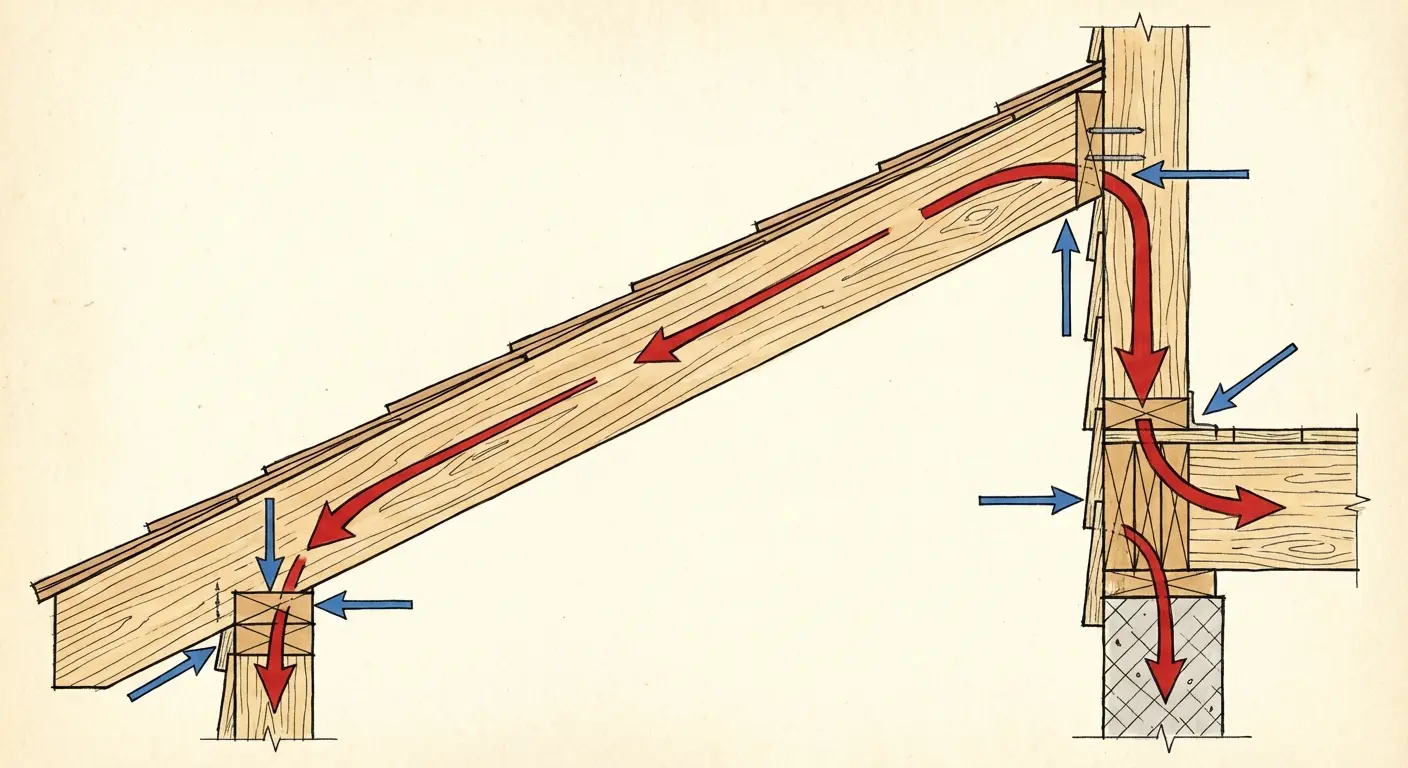 Lean-to roof structural load path diagram