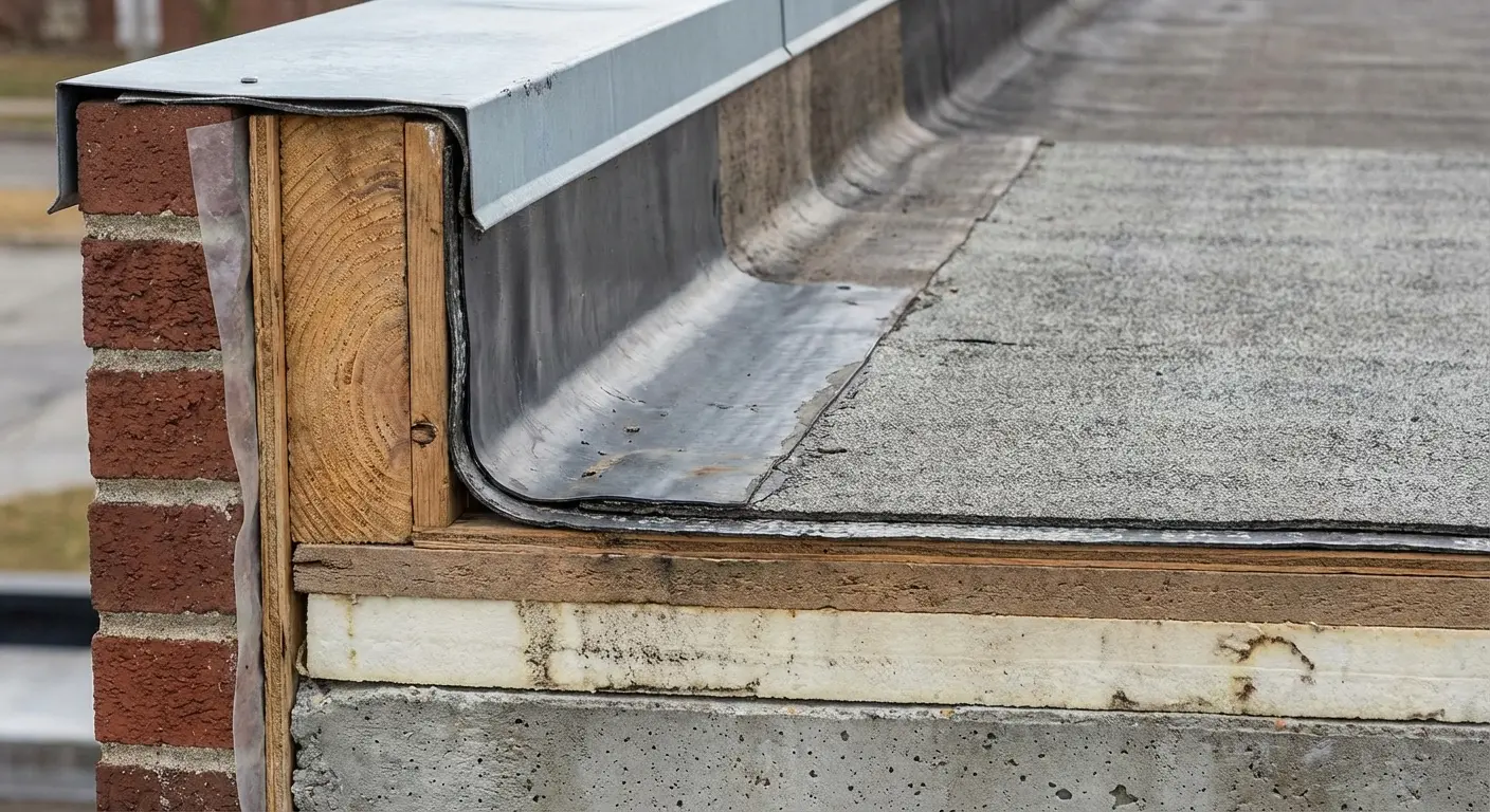 Parapet wall detail showing flashing junction