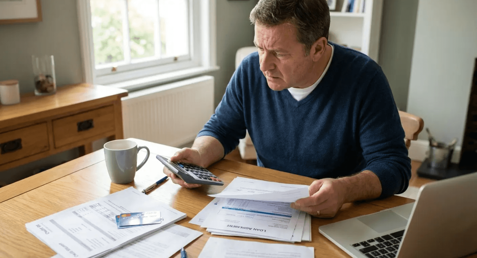 Homeowner calculating roofing financing payments - where minimum payment structures quietly extend what you owe