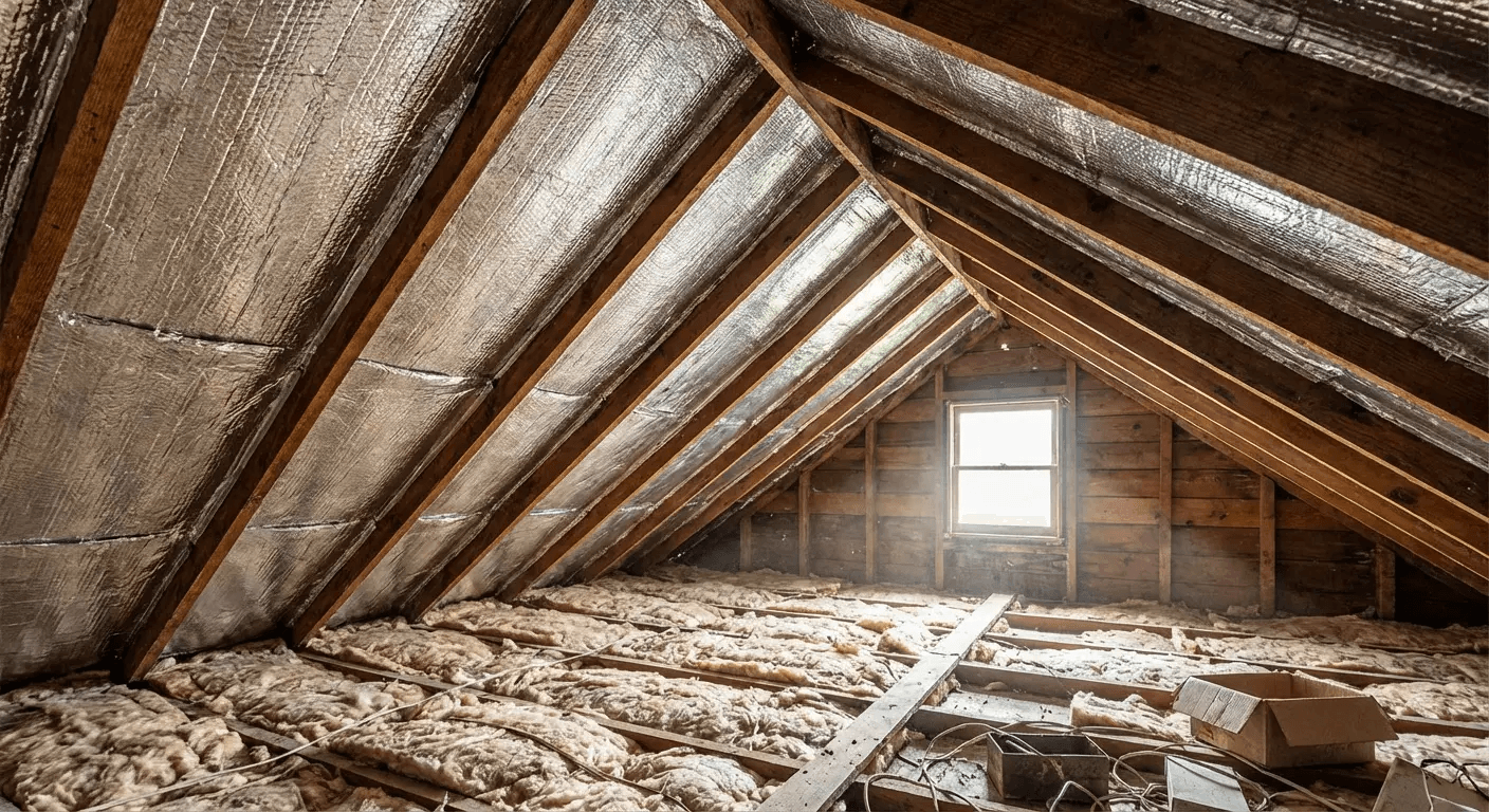 Radiant barrier installation in attic space