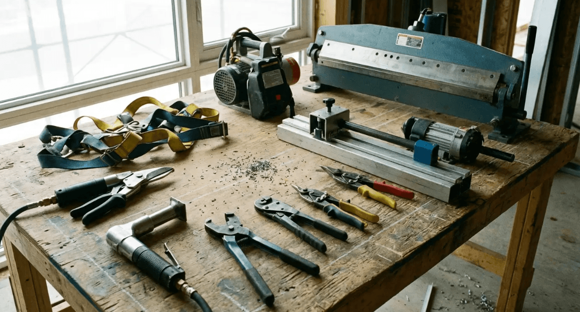 Specialized metal roofing installation equipment