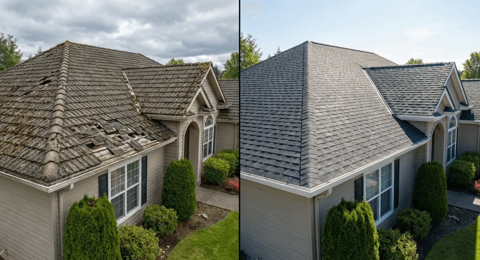 Same house, two different roofs - the before-and-after that makes the repair vs. replace math click