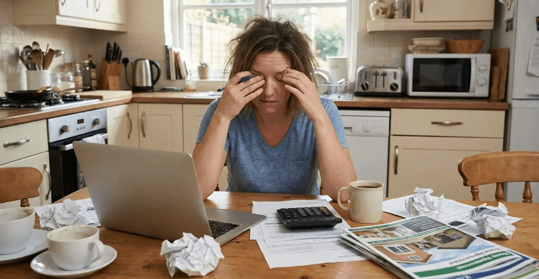 Homeowner stressed over roofing costs and decisions, reflecting financial concerns highlighted in ro