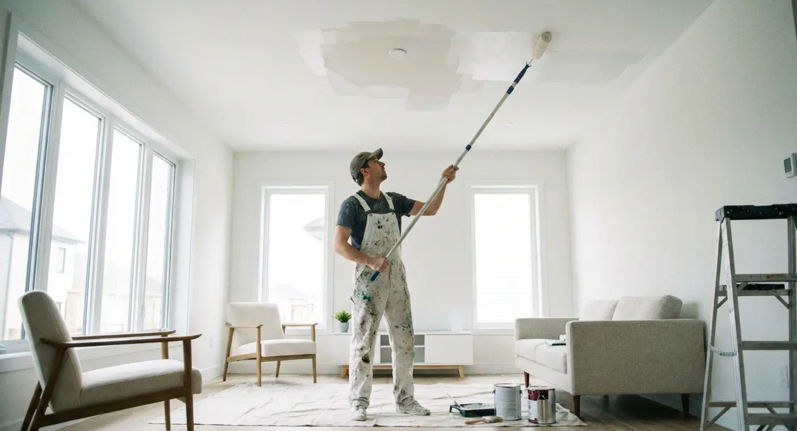 Our team repaints your ceiling after roof repair to ensure your home is fully restored.