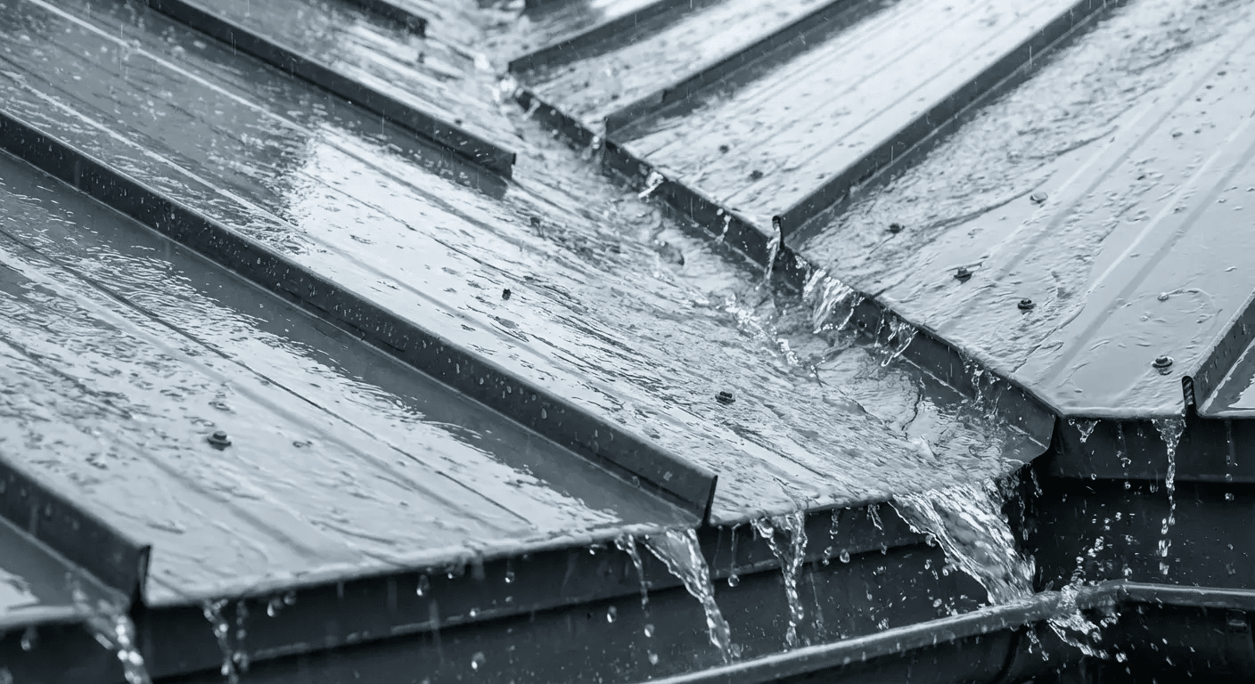 Metal roofing on lean-to structure