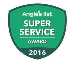 Angie's List Super Service Award 2016 badge in green and white.