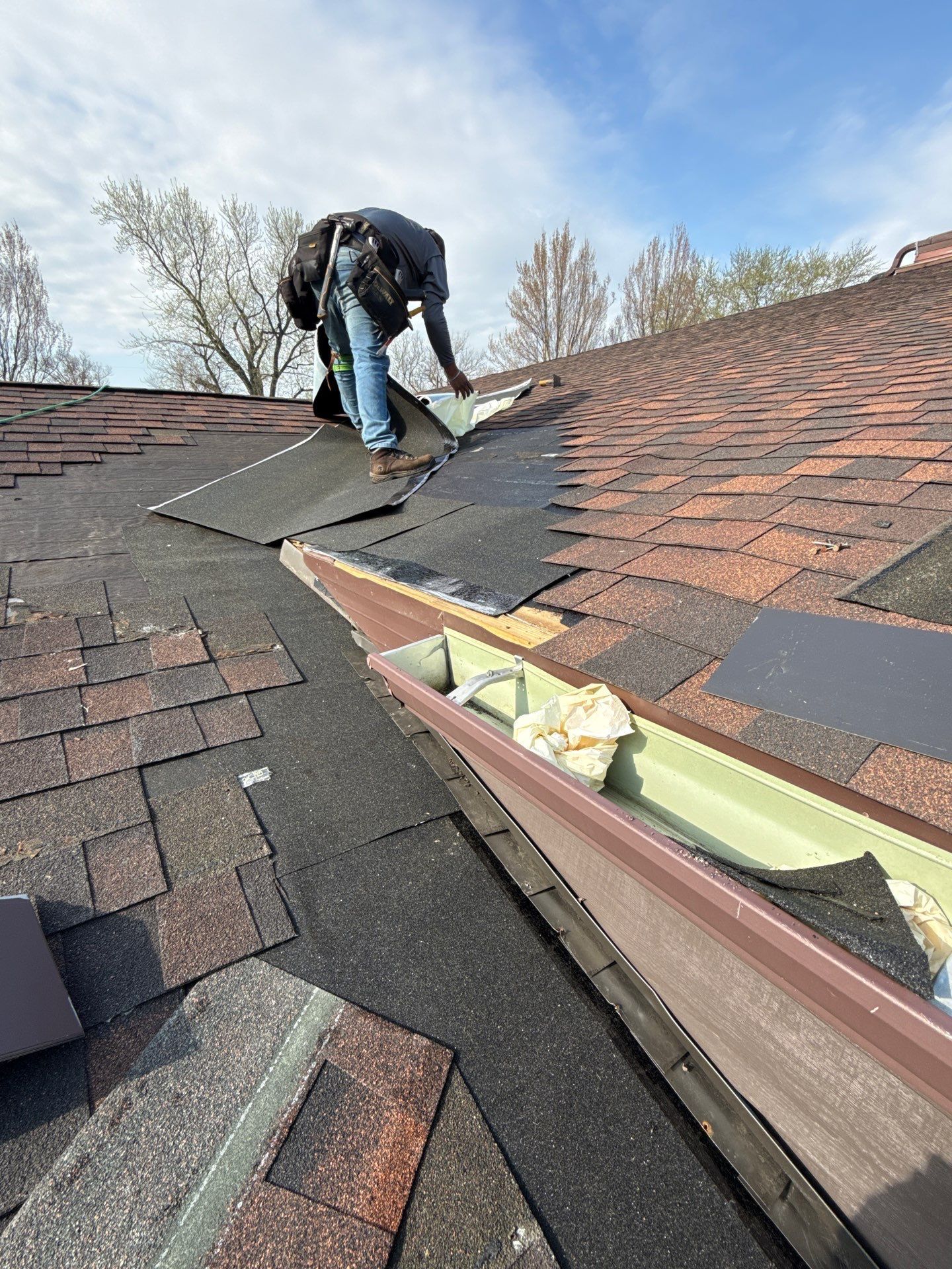 Roof replacement with new underlayment and shingles by Joyland Roofing in Lancaster, PA.
