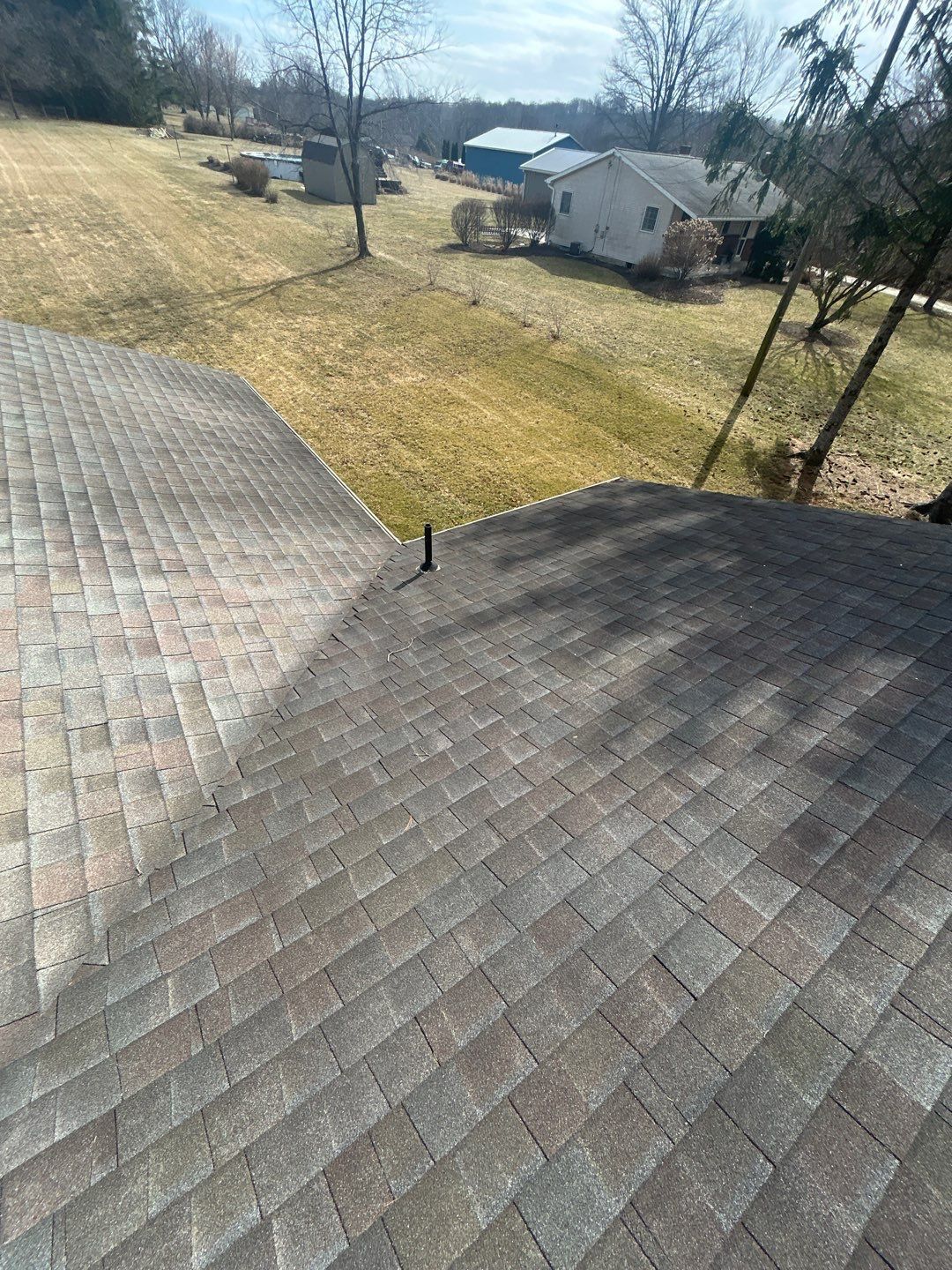 New architectural asphalt shingle roof installed on a residential home on Racehorse Drive in Jonestown, PA.