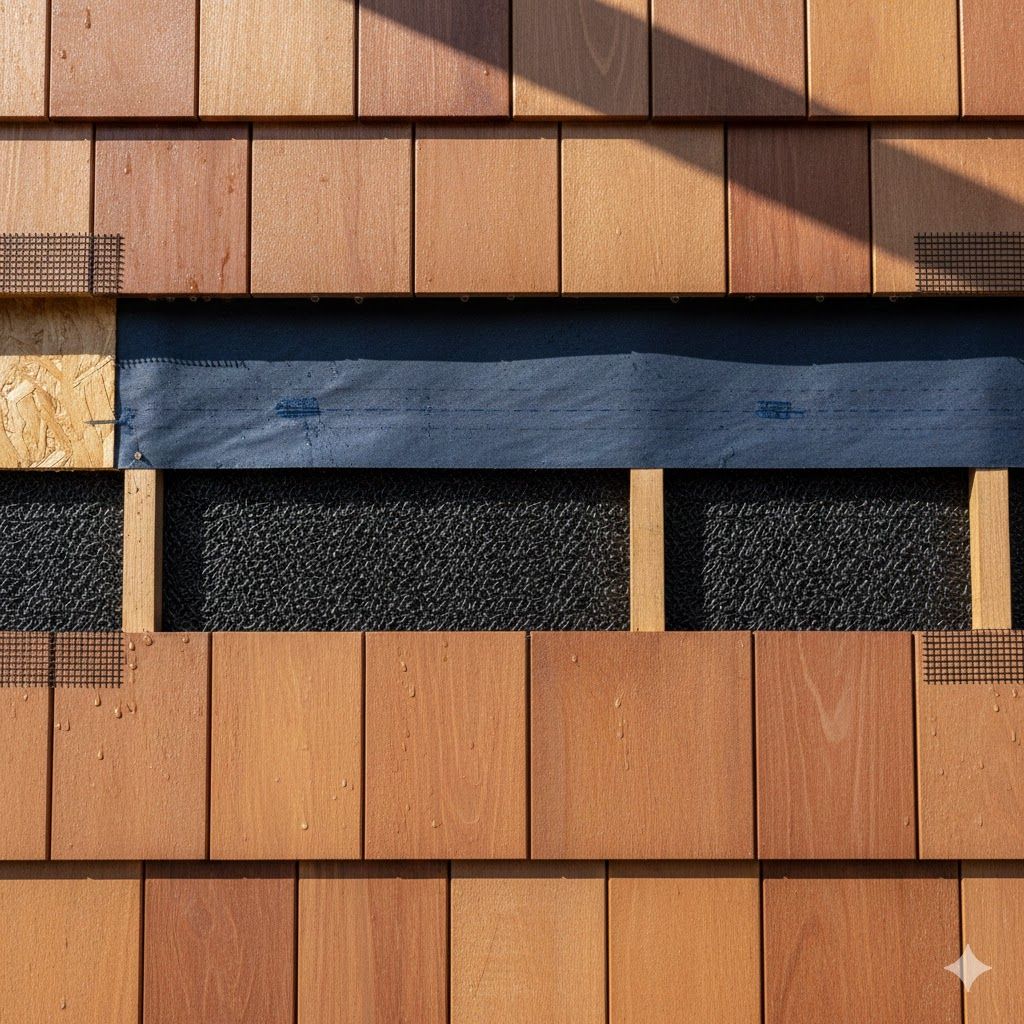 Man in safety vest installing a gray building material on a rooftop, with a close-up view.