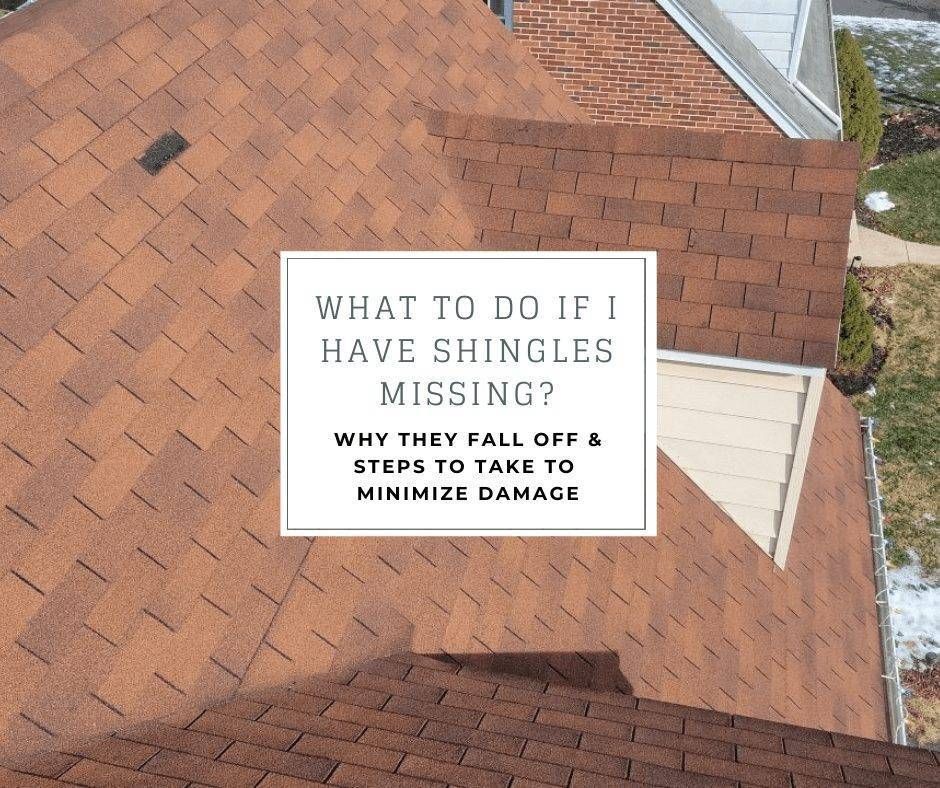 Close-up of a brown shingle roof with text overlay: 