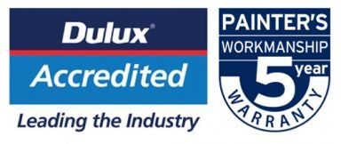 Dulux accredited Leading the industry logo & painter's workmanship 5 year warranty logo