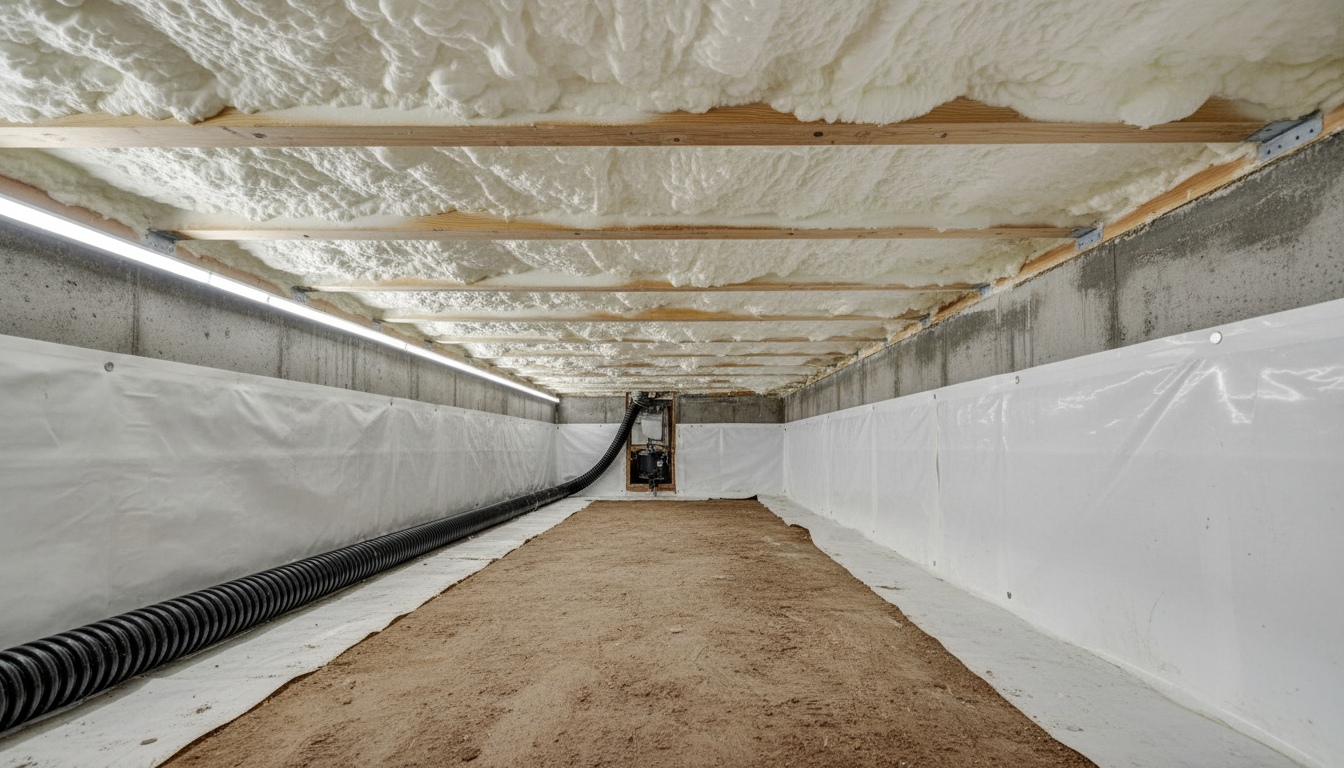 Crawl Space Insulation Ongoing With Liners